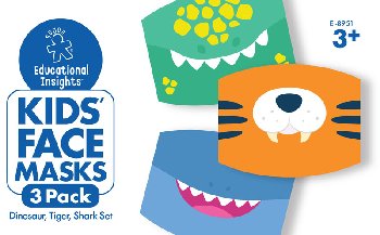 Kids' Face Masks - Dinosaur, Tiger, Shark (3 pack)