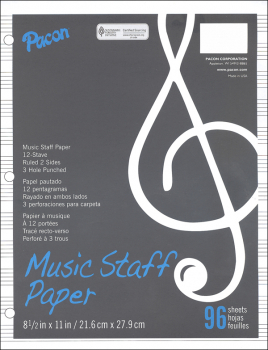 Music Staff Paper - 3 Hole Punched (96 sheets)
