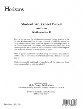 Horizons Math K Worksheet Packet