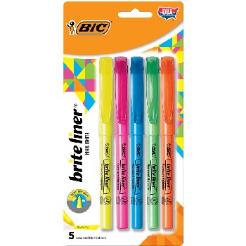 BIC Brite Liner Retractable Assorted Highlighters - Chisel Point (5 pack)
