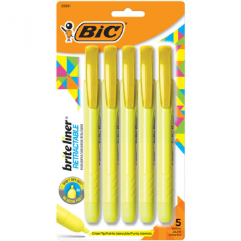 BIC Brite Liner Retractable Yellow Highlighter - Chisel Point (5 pack)