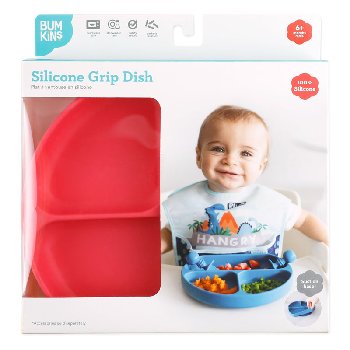 Silicone Divided Grip Dish - Red