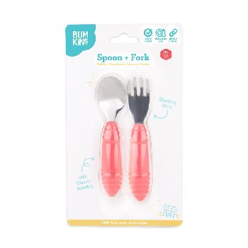 Silicone Spoon + Fork - Red