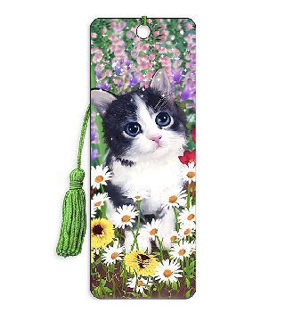 Kitten Flowerbed 3D Bookmark