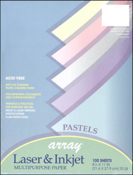 Pastel Acid-Free Paper 20# - 8.5" x 11"  (100 Sheets, Assorted Colors)