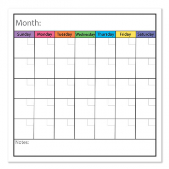 Low Tac Dry Erase Monthly Calendar Chart (24" x 24")