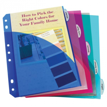 Mini Binder 5-Tab Poly Index Dividers with Pockets (Assorted colors) 5 1/2" x 8 1/2"