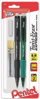 Twist-Erase Express Mechanical Pencil (0.9mm) Assorted Barrels (with lead & erasers) 2 pack