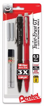 Twist-Erase GT 1 Click Mechanical Pencil (0.5mm) Assorted Barrels (with lead & erasers ) 2 pack