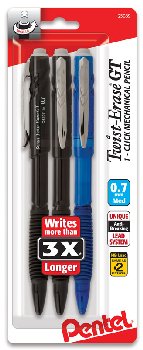 Twist-Erase GT 1 Click Mechanical Pencil (0.7mm) Assorted Barrels - 3 pack