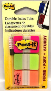 Post-It Index Tabs - Pink, Green and Orange (66 tabs)