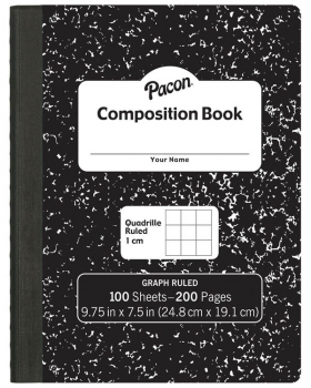 Grid Ruled Composition Book - Black Marble Cover (1cm Quadrille)