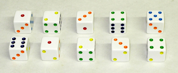 Rainbow Spotted Dice - 19mm (10 in Bag)