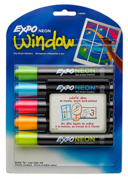 Expo Neon Bullet Dry Erase Markers - 5 on Card (Pink, Orange, Yellow, Blue, Green)