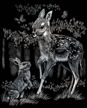 Engraving Art: Fawn and Bunny