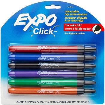 Expo Click Fine Tip Dry Erase Markers - Assorted 6 Colors