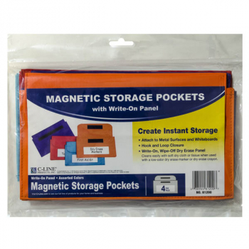 Magnetic Storage Pockets with Write-On Panel, Assorted, 4-pack