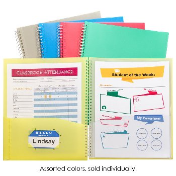 8 Pocket Poly Portfolio Clear View, Spiral Bound Assorted Color