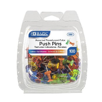 Assorted Translucent Color Push Pins (100-Pack)