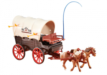 Playmobil Covered Wagon With Raiders - Wild West Toy Set With 4 Figures, 3 Horses, Hidden Compartment & Accessories - View #5