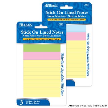 Stick-On Notes(3" x 3")Lined 40-Count(3 pack)