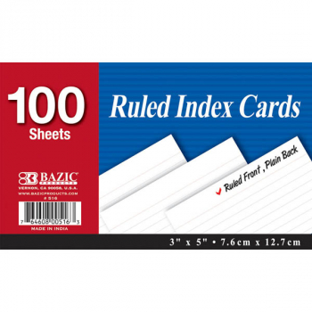 Ruled White Index Cards (3" x 5") 100 Count