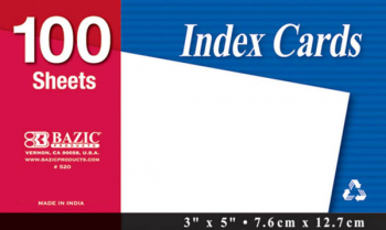 Unruled White Index Cards (3" x 5") 100 Count