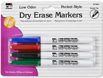 Dry Erase Bullet Tip Markers (4-pack assorted colors)