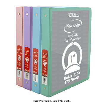 Binder - 3-Ring Pastel View 1" with 2-Pockets (Assorted Color)