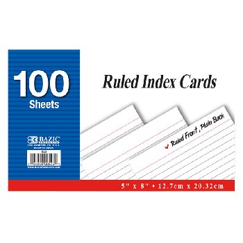 Ruled White Index Cards 5" x 8" - 100 count