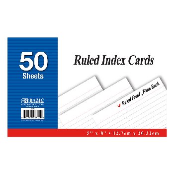 Ruled White Index Cards 5" x 8" - 50 count