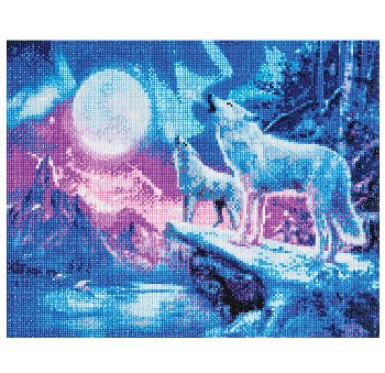 Crystal Art Large Framed Kit - Wolves and Northern Lights