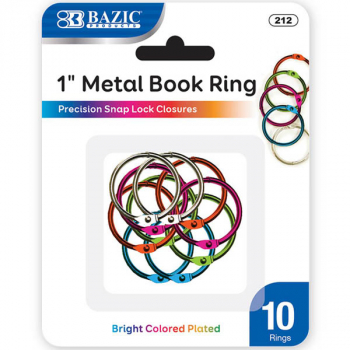 1" Assorted Color Metal Book Rings - 10 Pack