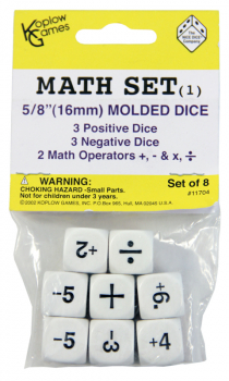 Math Set 1 - Set of 8 Dice (3 Positive, 3 Negative, 2 Math Operators)
