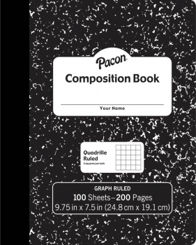 Composition Book Hard Cover, Graph Ruled (Quadrille Ruled), Black Marble (100 sheets)