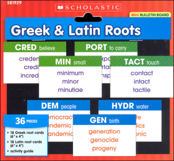 Greek & Latin Roots Mini Bulletin Board (with 36 root cards and activity guide)