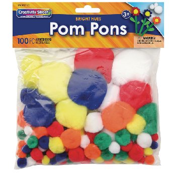 Pom Poms Asst Sizes Bright Hues (100 pc/pkg)