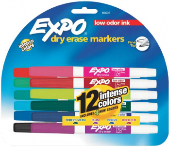 Fine Point Expo Low Odor Markers Set of 12 (Assorted Colors)