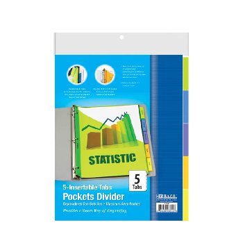Binder-3-Ring Pockets Dividers with 5-Insertable Color Tabs