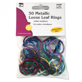 Loose Leaf Rings - 1" Diameter (assorted metallic colors) 50 pack