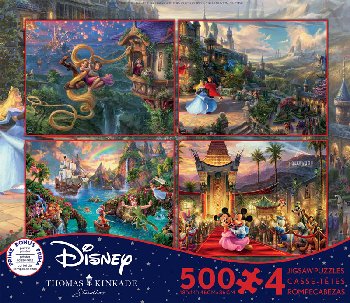 Tangled, Sleeping Beauty, Peter Pan, Mickey & Minnie in Hollywood 4-in-1, 500 Piece Puzzles (Thomas Kinkade Disney Colle