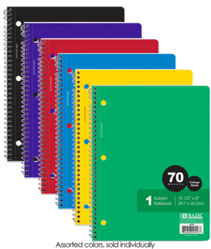 Spiral-Bound College Ruled 1-Subject Notebook 70 sheets