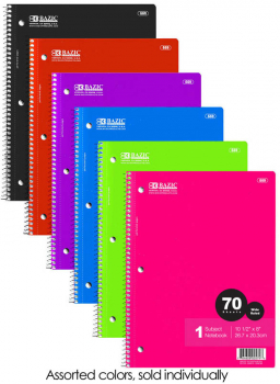 Spiral-Bound Wide Ruled 1-Subject Notebook 70 sheets