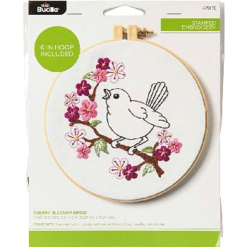 Cherry Blossom Birdie Stamped Embroidery Kit (6 Inch Hoop)