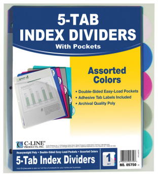 5-Tab Poly Index Dividers with Pockets - set of 5