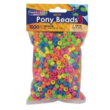 Pony Beads - Assorted Neon (6mmx9mm) 1000 pieces