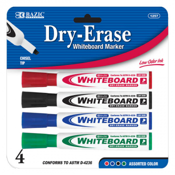 Dry Erase Whiteboard Markers Chisel Tip (4/Pack) assorted colors
