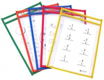 Reusable Dry Erase Pockets - 6" x 9" Single, Assorted Primary Color