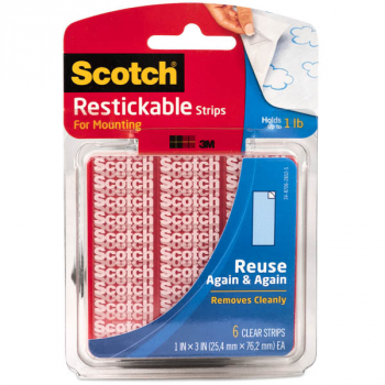 Scotch Restickable Strips 1" x 3" Pack of 6