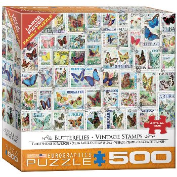 Butterflies Vintage Stamps 500-piece Puzzle